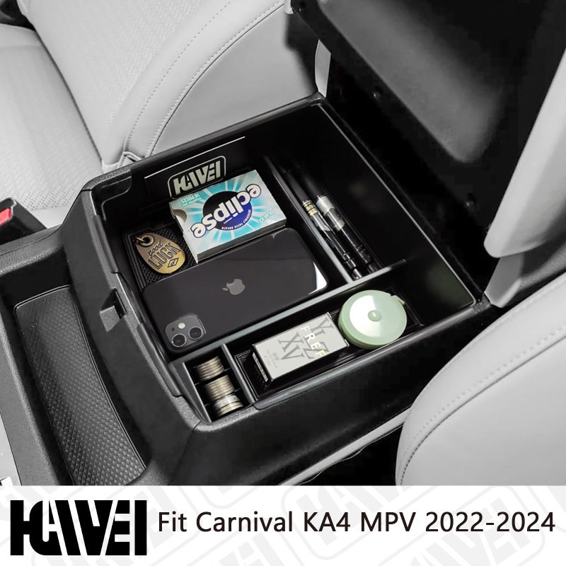 HGWEI Center Console Organizer Compatible with Kia Carnival KA4 MPV 2022 2023 2024 Accessories Armrest Storage Box, Secondary Insert Tray Coin Holder, Black - Image 2
